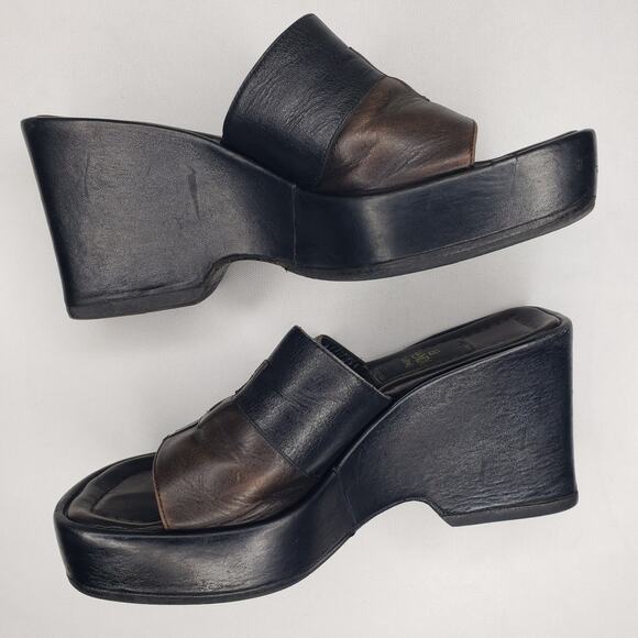 Fendi Platform Slides Sandals Logo Size 5 US Black Brown Vintage Made in Italy - Picture 15 of 15